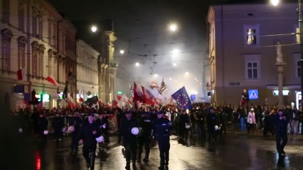Nationalists protest in center of Krakow, Poland. — Stock Video
