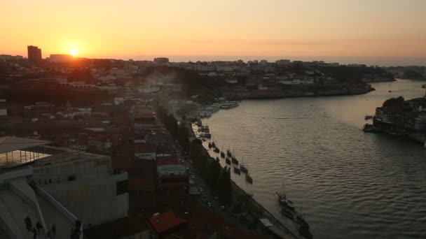 Porto skyline, Douro river at sunset. — Stock Video