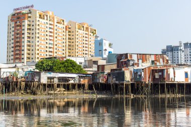 Slums near river. Saigon, Vietnam.