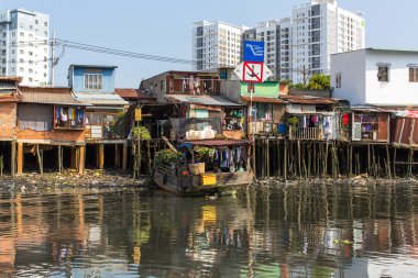 Slums near river. Saigon, Vietnam.