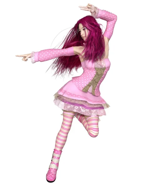 ピンクのロリータ ドレス、ダンスで日本人の女の子 — ストック写真