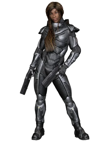 Future Soldier, Black Female, Standing — Stock Photo, Image