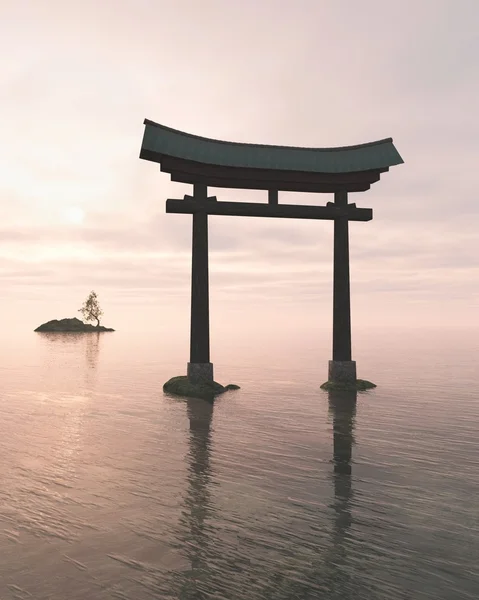 Japanese Floating Torii Gate at a Shinto Shrine, Evening — Stock Photo, Image