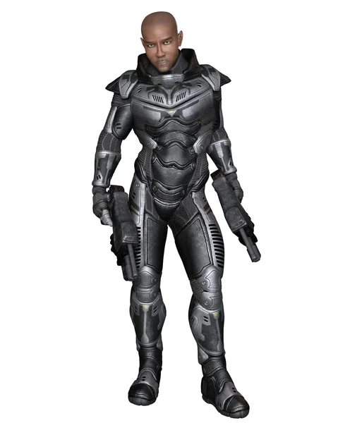 Future Soldier, czarny mężczyzna, stojący — Zdjęcie stockowe