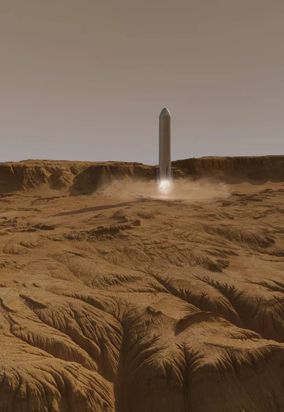 Exploratie Rocket Landing Mars Digitaal Weergegeven Science Fiction Illustratie — Stockfoto