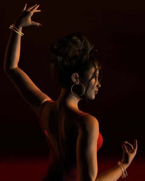 Ballerino di flamenco spagnolo su un palco buio — Foto Stock
