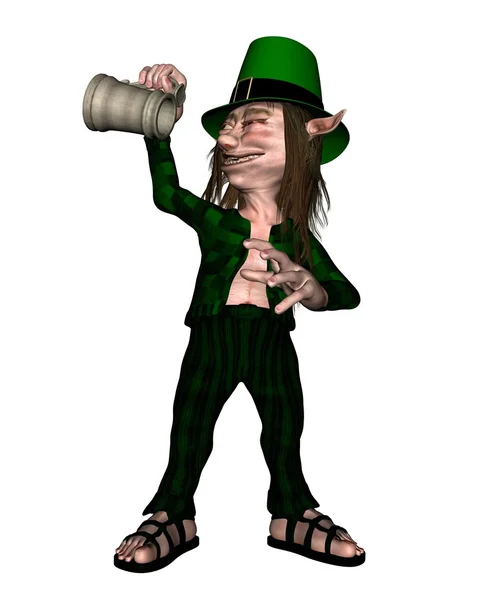 Irish Leprechaun holding empty tankard — Stock Photo, Image