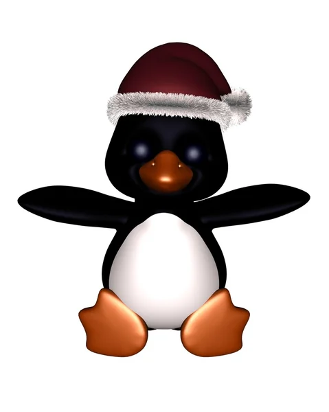 Bonito pinguim Toon com chapéu de Natal — Fotografia de Stock