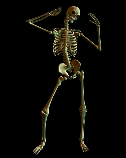 Esqueleto de pie con iluminación verde espeluznante — Foto de Stock