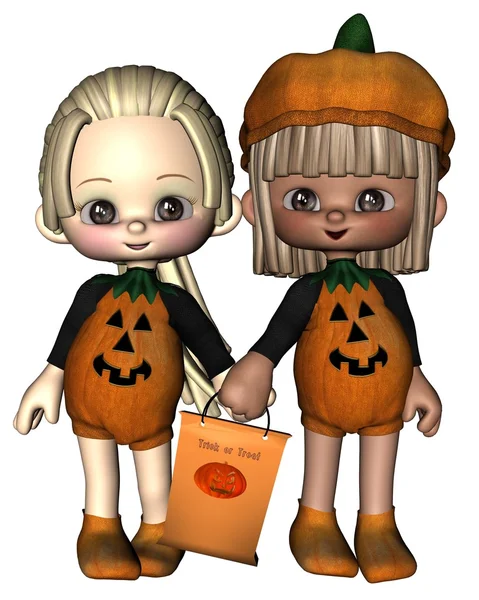 Due carino toon trucco-or-Treaters — Foto Stock