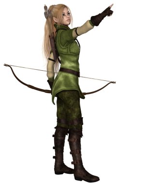Sarışın kadın Elf Archer, işaret