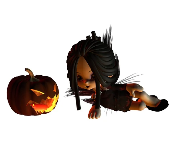 Söta Toon Halloween älva och pumpa lykta - liggande — Stockfoto