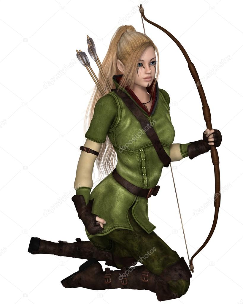 Blonde Female Elf Archer, Kneeling