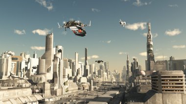 Scout Ship Landing in a Future City clipart