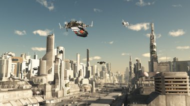 Scout Ship Landing in a Future City