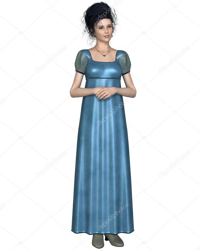 Regency Woman in Blue Dress