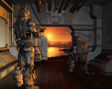 Bir kırmızı gezegende gelen space Marine