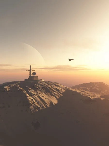 Forskning Station utpost på en öken Planet — Stockfoto