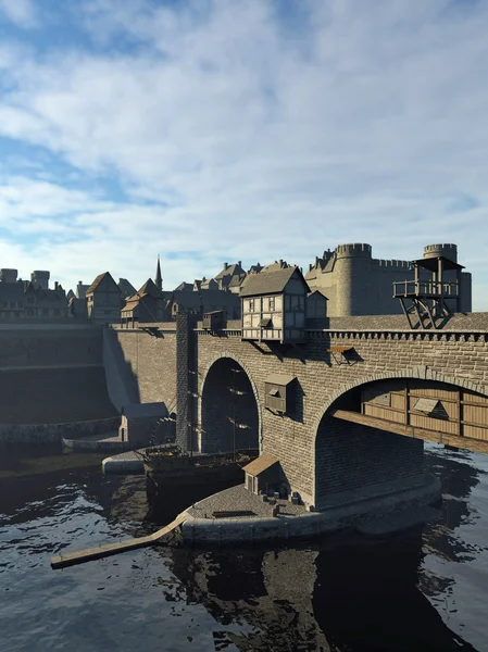 中世の橋、城と旧市街 — ストック写真
