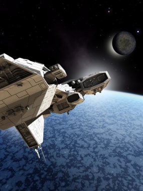 Bir buz gezegeni geçen uzay gemisi