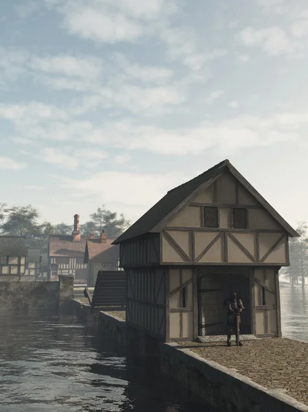 Knight on Guard at the Gatehouse — Stock Photo, Image