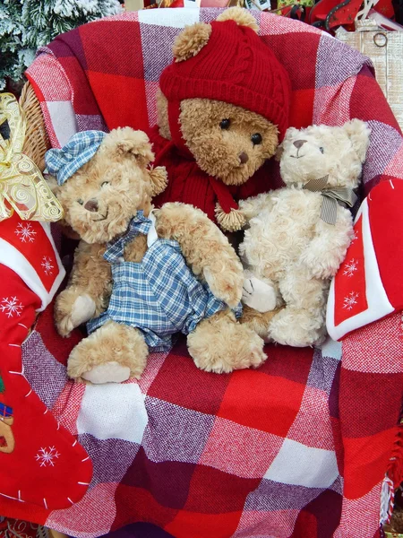 Christmas teddy-bears. Close-up. International Specialized Trade Fairs "GIFTS EXPO. AUTUMN 2014" - "CHRISTMAS & FESTIVE DECORATIONS" — Stock Photo, Image