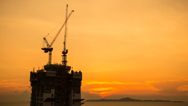 Baustelle Meerblick bei Sonnenuntergang, Zeitraffer — Stockvideo