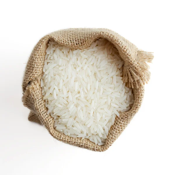 Rice in burlap sack — Stock Photo, Image