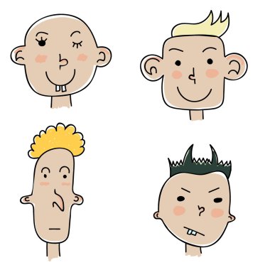 Dört komik Karikatür yüzler kümesi