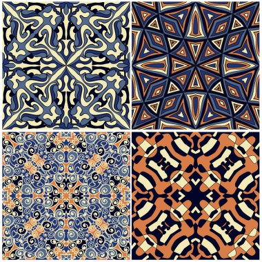 4 renkli etnik Dikişsiz desen seti