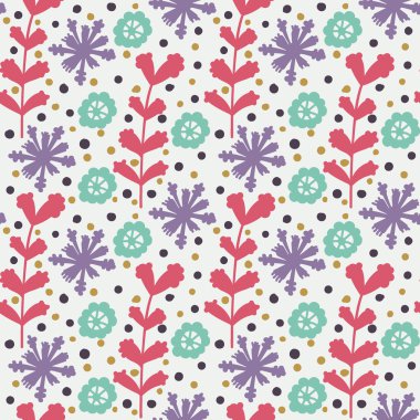doodle çiçekler ile şirin seamless modeli