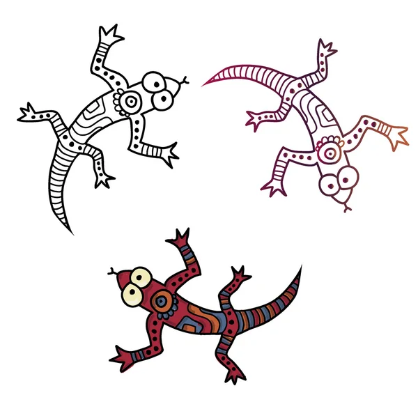 Monstro de criatura colorido desenhado à mão étnico em 3 variações — Vetor de Stock