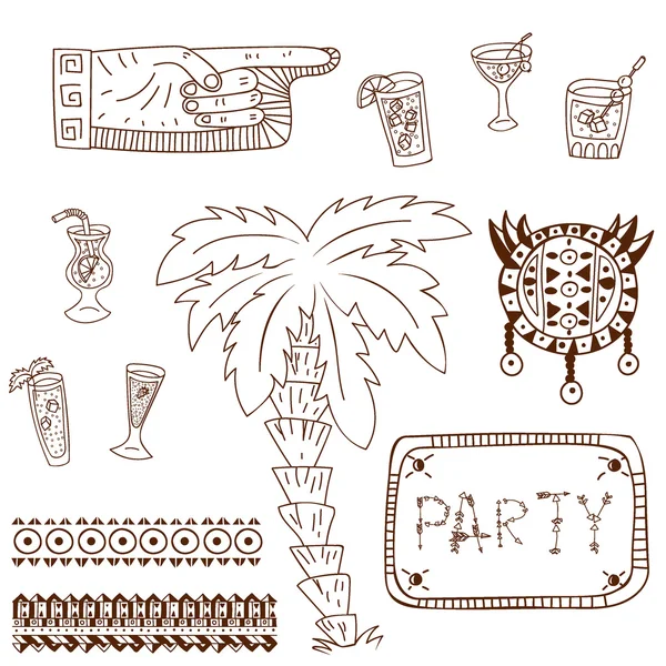 Tiki île ensemble de fête — Image vectorielle