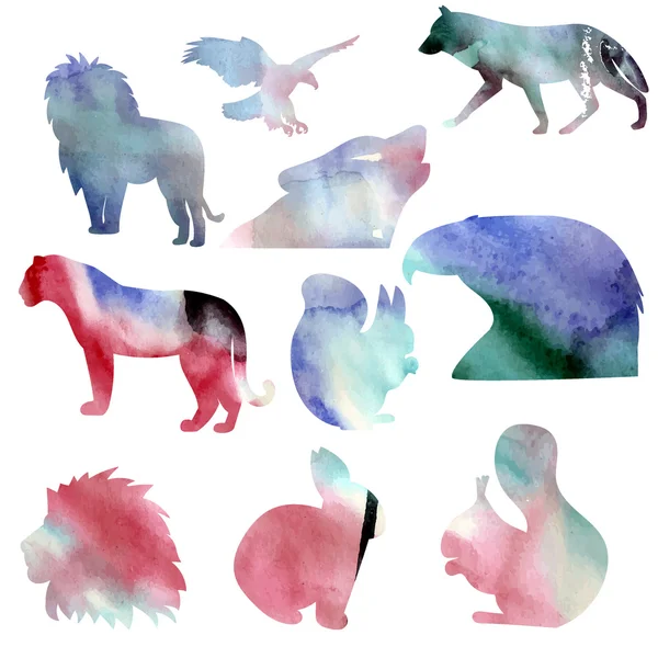 Set di acquerelli silhouetthes animali — Vettoriale Stock