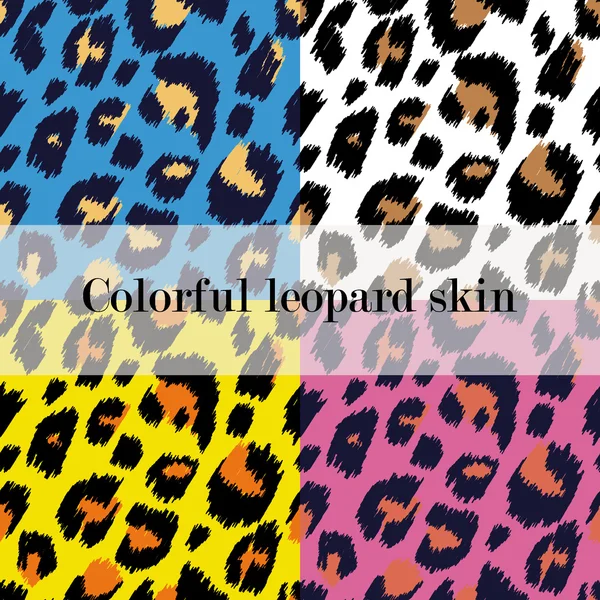 Набор из четырех ярких бесшовных узоров - имитация леопардовой кожи в четырех красочных вариациях — стоковый вектор