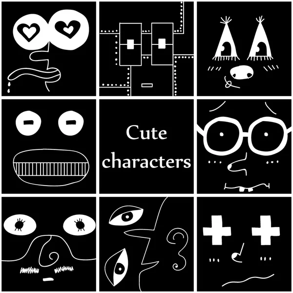 Cartoon collection - set of eight funny cartoon faces, monsters and characters — Stock Vector