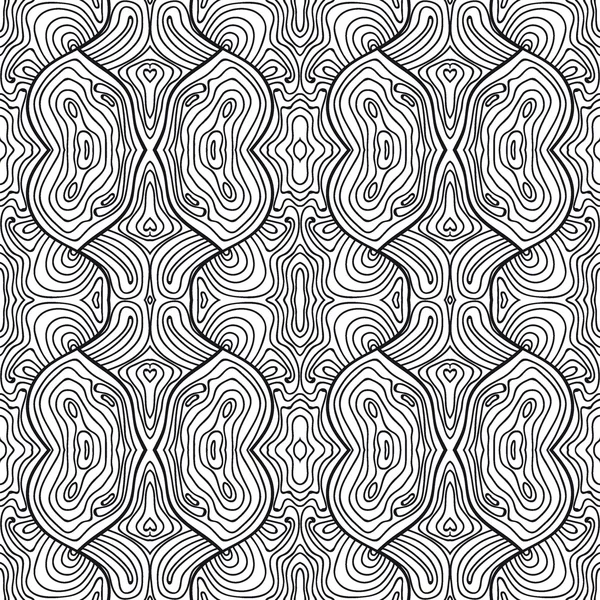 Monochrom lockig abstraktes nahtloses Doodle-Muster — Stockvektor
