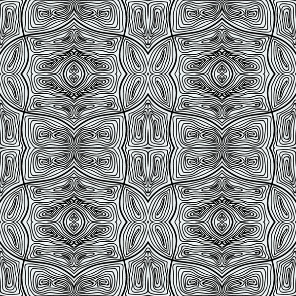 Monochroom krullend Abstract naadloze Doodle patroon - zwart-wit Design — Stockvector