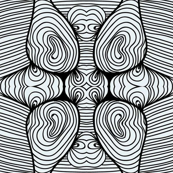 Monocromático encaracolado abstrato sem costura Doodle Pattern - Projeto preto e branco — Vetor de Stock