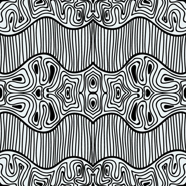 Monochrom lockig abstraktes nahtloses Doodle-Muster - schwarz-weißes Design — Stockvektor