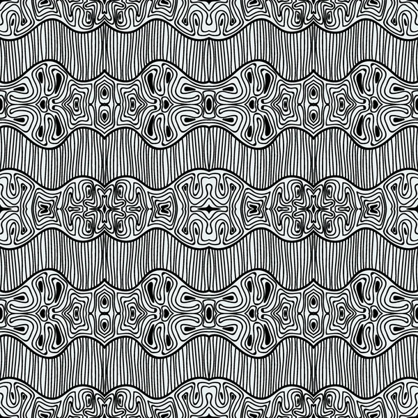 Monochroom krullend Abstract naadloze Doodle patroon - zwart-wit Design — Stockvector