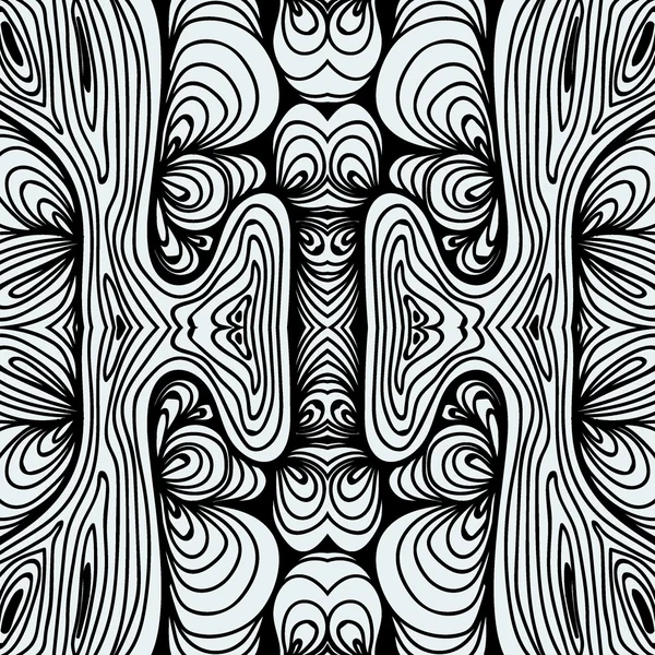 Monokrom lockigt abstrakta sömlösa Doodle mönster - svart och vit Design — Stock vektor