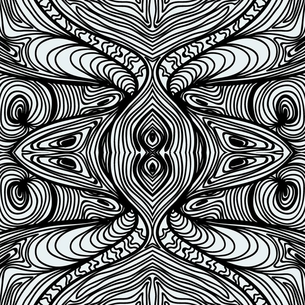Monocromático encaracolado abstrato sem costura Doodle Pattern - Projeto preto e branco — Vetor de Stock