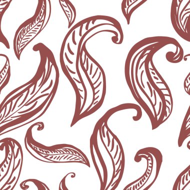 El kroki doodle kıvırcık yaprakları ile çizilmiş seamless modeli