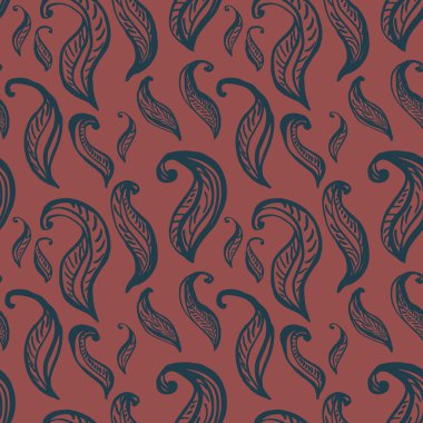 El kroki doodle kıvırcık yaprakları ile çizilmiş seamless modeli