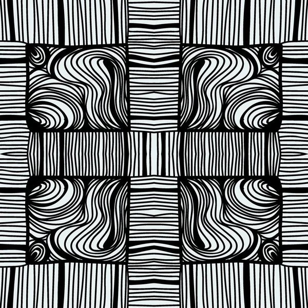 Monochrome Curly Abstract Seamless Doodle Pattern - Black and White Design — Stock Vector