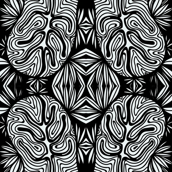 Monochrome Curly Abstract Seamless Doodle Pattern - Black and White Design — Stock Vector