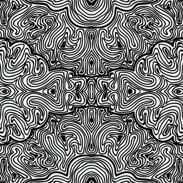 Monocromo rizado abstracto sin costura Doodle patrón - Diseño en blanco y negro — Archivo Imágenes Vectoriales