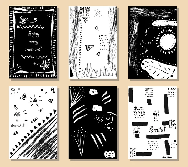 Creative artistic cards. Hand drawn textures. Invitations, Birthday, Wedding, Business cards — ストックベクタ