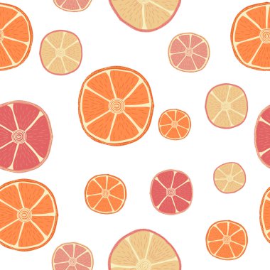 Taze narenciye. Elle çizilmiş seamless modeli güzel doodle portakal ve greyfurt dilimleri ile